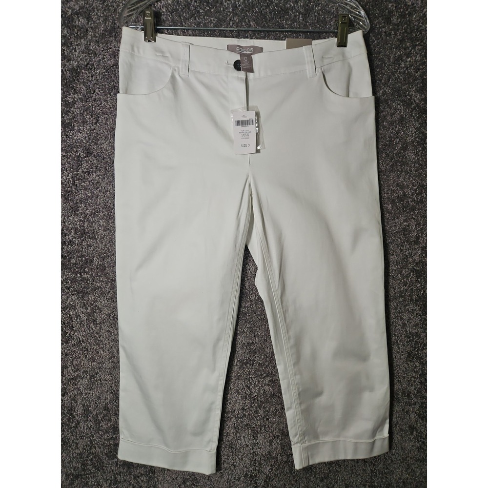 Womens White Chico Keegan Slim Cuffed Capris. NWT Size 0
